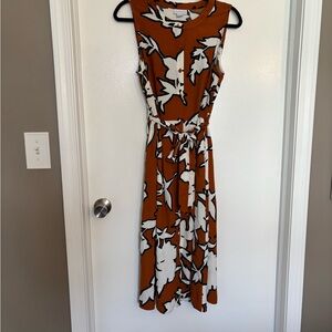 Liz Claiborne Rust Floral Print Sleeveless Midi Dress with Tie